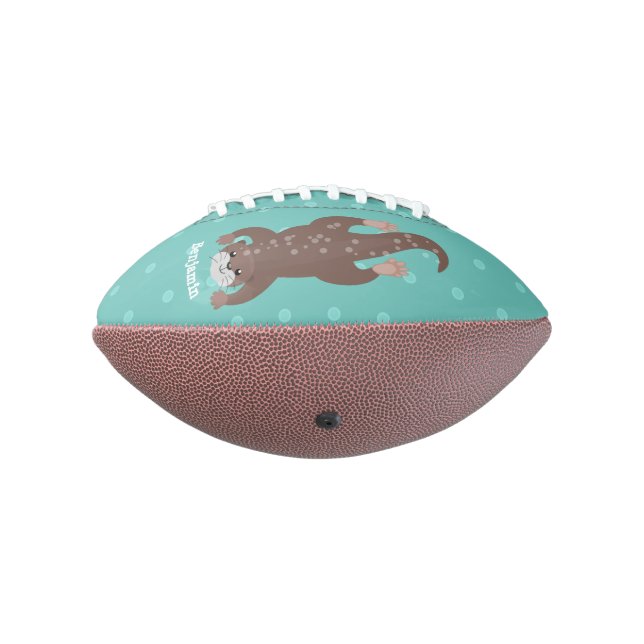 Cute otter diving on teal cartoon illustration football (Rotated 270)