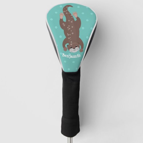 Cute otter diving on teal cartoon illustration golf head cover