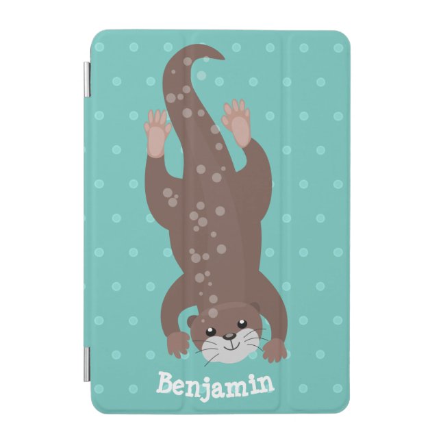Cute otter diving on teal cartoon illustration iPad mini cover (Front)