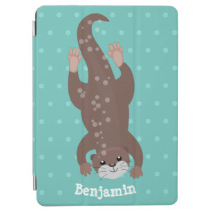 Cute otter diving on teal cartoon illustration iPad air cover