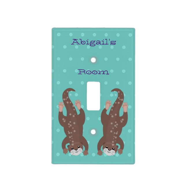 Cute otter diving on teal cartoon illustration  light switch cover (Front)