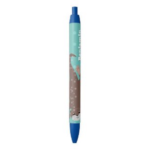 Cute otter diving on teal cartoon illustration pen