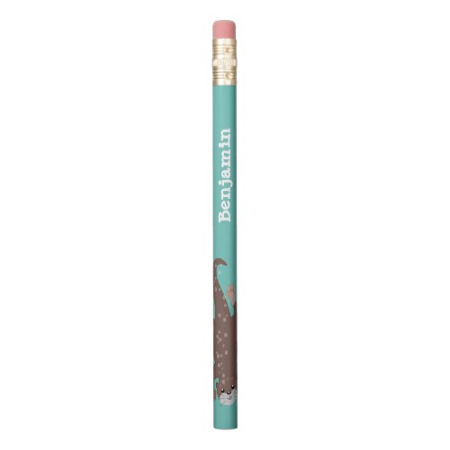 Cute otter diving on teal cartoon illustration pencil