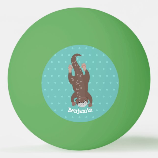 Cute otter diving on teal cartoon illustration ping pong ball (Front)