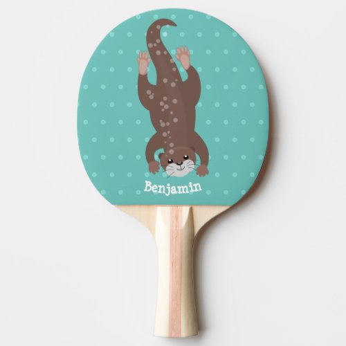 Cute otter diving on teal cartoon illustration ping pong paddle