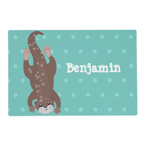 Cute otter diving on teal cartoon illustration placemat