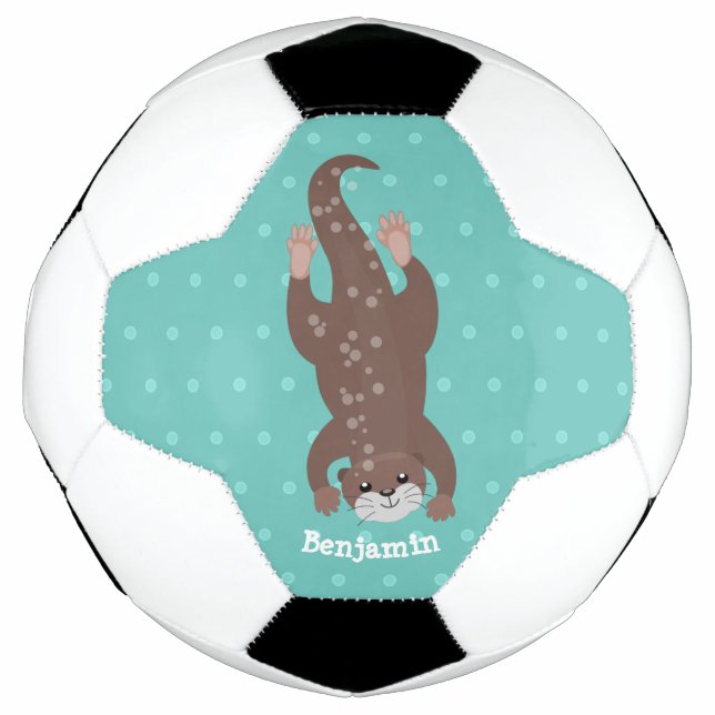 Cute otter diving on teal cartoon illustration soccer ball (Front)