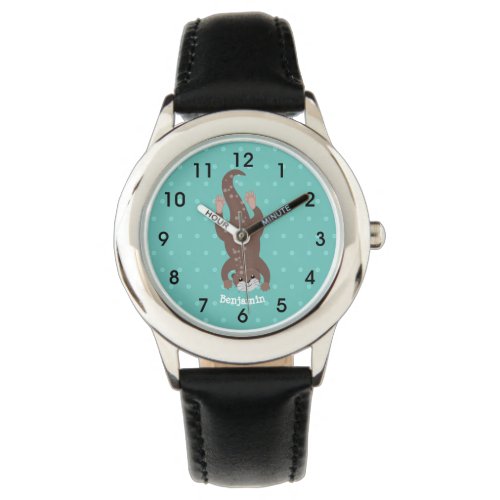 Cute otter diving on teal cartoon illustration watch