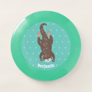Cute otter diving on teal cartoon illustration Wham-O frisbee