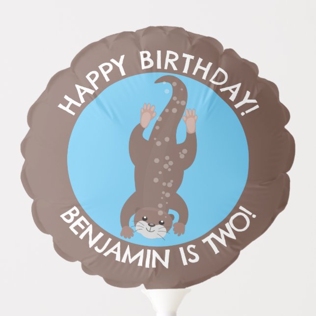 Cute otter diving personalized cartoon birthday balloon (Front)