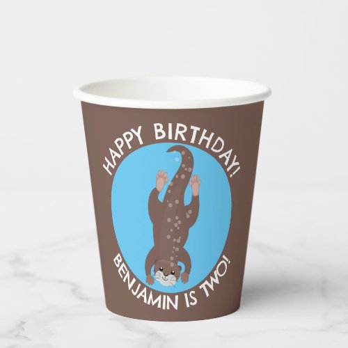 Cute otter diving personalized cartoon birthday paper cups