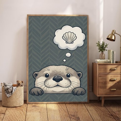 Cute Otter Dreaming of Shell Nursery Art Poster