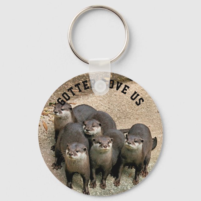 Cute Otter Family Wildlife Photo | Funny Otter Keychain (Front)