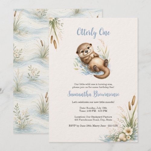 Cute Otter First Birthday Invitation