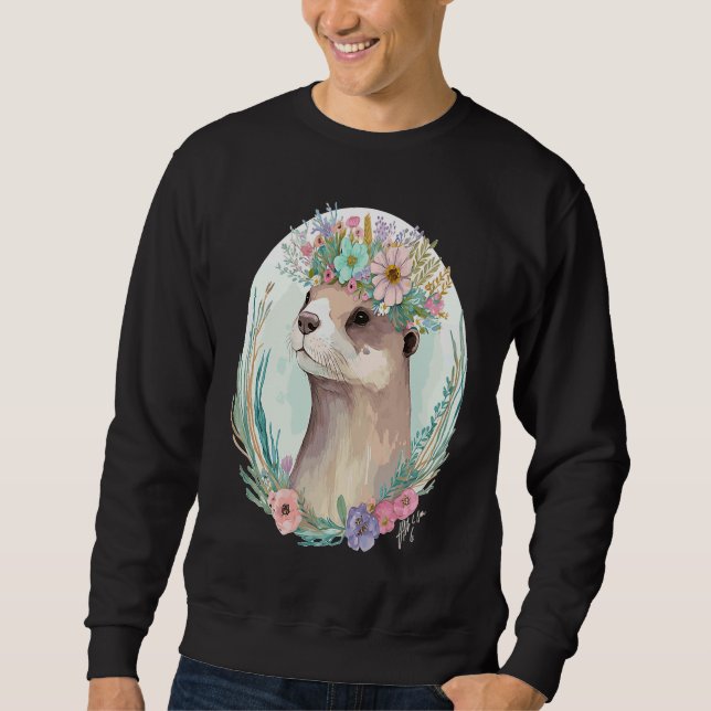 Cute Otter Flower Crown Floral Animal Sweatshirt (Front)