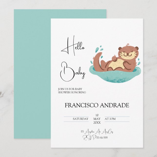 Cute Otter Forest Animal Watercolor Invitation (Front/Back)