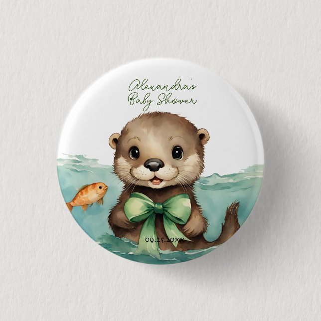 Cute Otter Gender Neutral Baby Shower Button (Front)