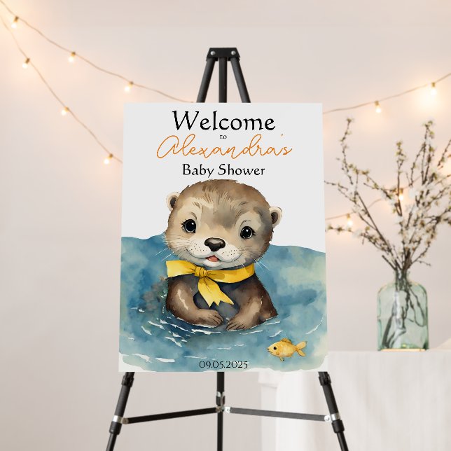 Cute Otter Gender Neutral Baby Shower Welcome Foam Board (In Situ (Stand))