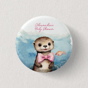 Cute Otter Girl Baby Shower Button