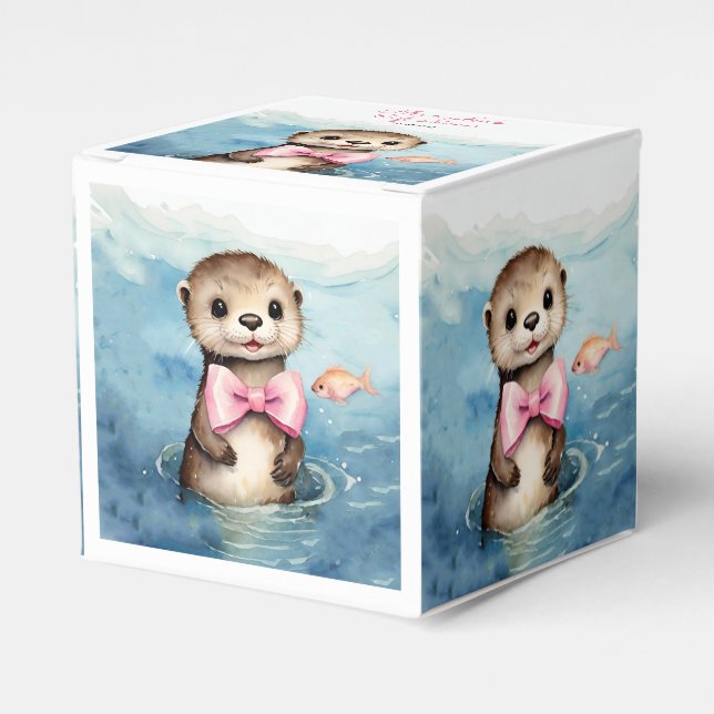 Cute Otter Girl Baby Shower Favor Box (Front Side)
