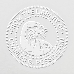 Cute Otter Head #2 Round Library Book Name! Embosser
