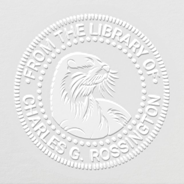 Cute Otter Head #2 Round Library Book Name! Embosser (Design)
