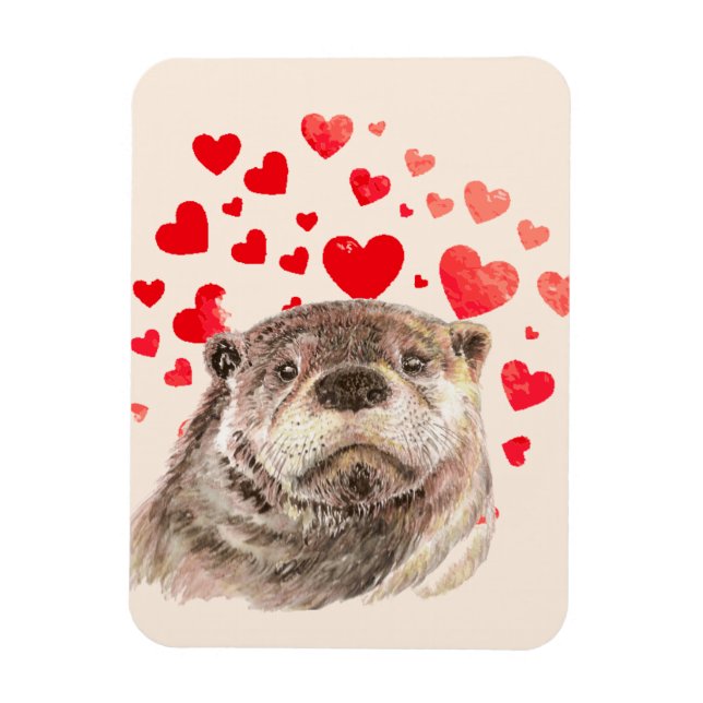 Cute Otter Hearts Sending Love Animal Magnet (Vertical)