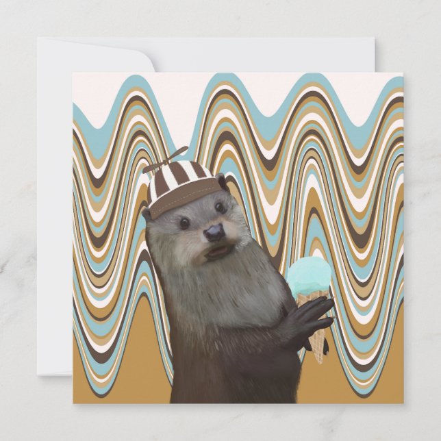 Cute Otter Holding Ice-cream On Swirl Background (Front)
