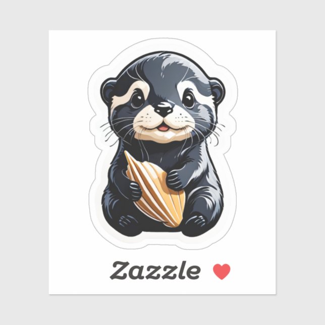 Cute Otter Holding Shell Sticker (Sheet)