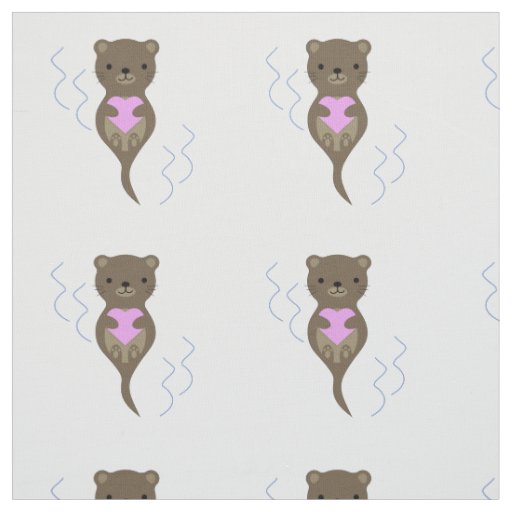 Cute Otter Hugging a Pink Heart Fabric