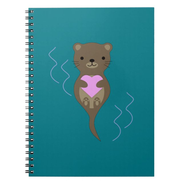 Cute Otter Hugging a Pink Heart Notebook (Front)