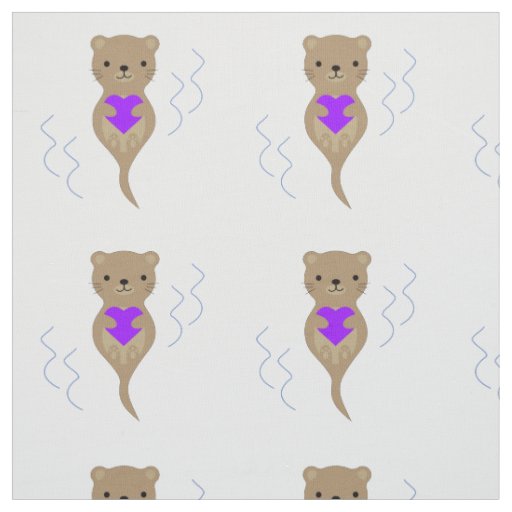 Cute Otter Hugging a Purple Heart Fabric