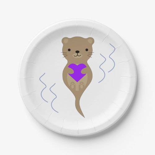 Cute Otter Hugging a Purple Heart Paper Plates