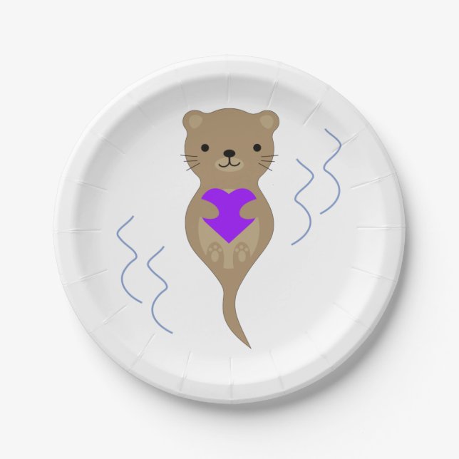 Cute Otter Hugging a Purple Heart Paper Plates (Front)