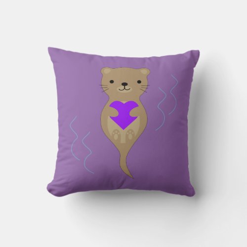 Cute Otter Hugging a Purple Heart Throw Pillow