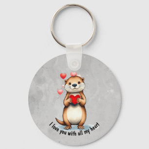 Cute Otter I love YOU with all my Heart Keychain
