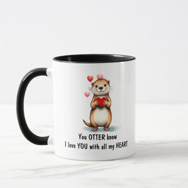 Cute Otter I love YOU with all my Heart  Mug (Left)