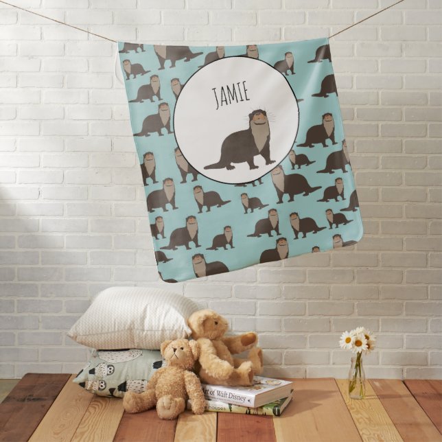 Cute Otter Illustration Pattern  Baby Blanket (In Situ)