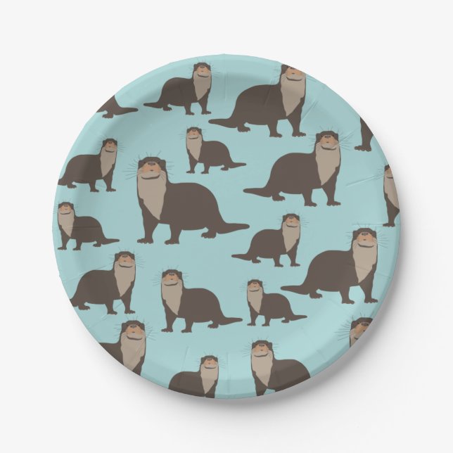 Cute Otter Illustration Pattern  Paper Plates (Front)