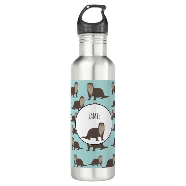 Cute Otter Illustration Pattern  Stainless Steel Water Bottle (Front)