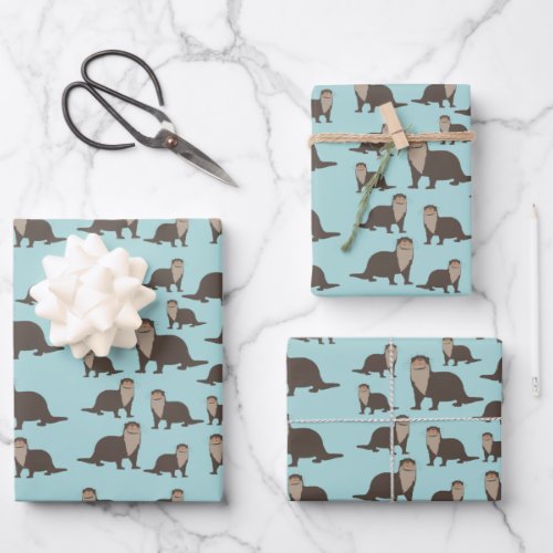 Cute Otter Illustration Pattern  Wrapping Paper Sheets