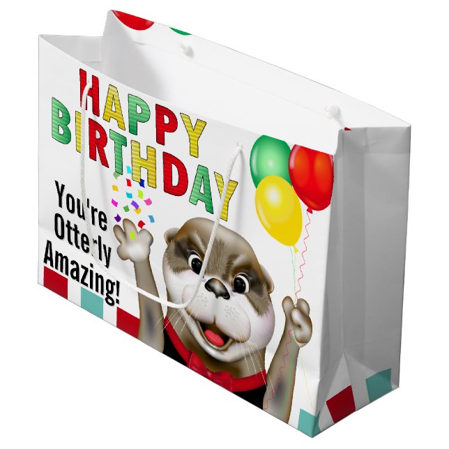 Cute Otter in Tuxedo | Birthday Large Gift Bag (Front Angled)