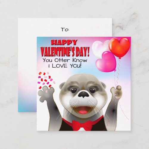 Cute Otter in Tuxedo  Classroom Valentines Day Note Card