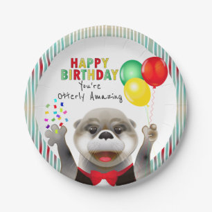 Cute Otter in Tuxedo   Happy Birthday Paper Plates