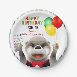 Cute Otter in Tuxedo   Happy Birthday Paper Plates