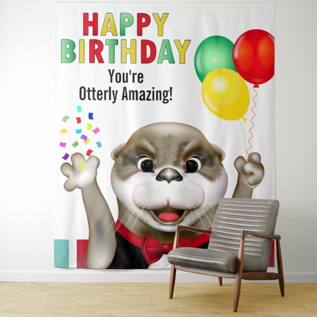 Cute Otter in Tuxedo Kids Birthday Backdrop (In Situ)