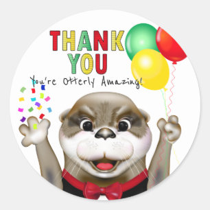 Cute Otter in Tuxedo Thank You Classic Round Sticker