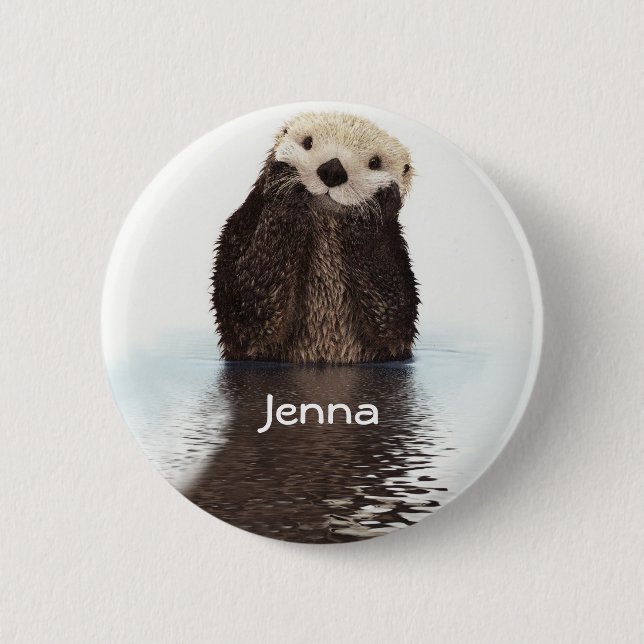Cute Otter in Water Button (Front)