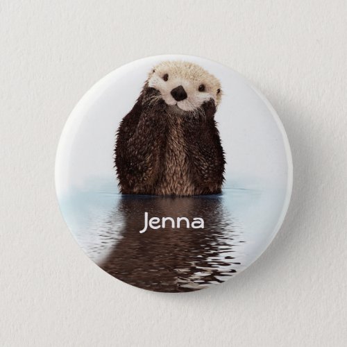 Cute Otter in Water Button