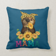 Cute Otter MAMA sunflower leopard mother day Throw Pillow